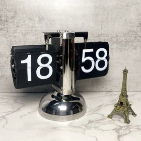 Retro Mechanical Solid Wood Automatic Flip Clock (Option: Stainless Steel Black Page)