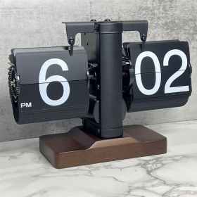 Retro Mechanical Solid Wood Automatic Flip Clock (Option: Square Wooden Base All Black)