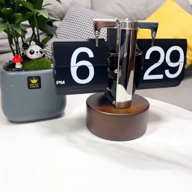 Retro Mechanical Solid Wood Automatic Flip Clock (Option: Walnut Base Black Blade)