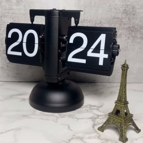 Retro Mechanical Solid Wood Automatic Flip Clock (Option: All Black Blade)