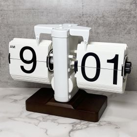 Retro Mechanical Solid Wood Automatic Flip Clock (Option: Square Wooden Base All White)