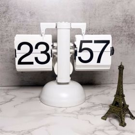 Retro Mechanical Solid Wood Automatic Flip Clock (Option: Full White Blade)