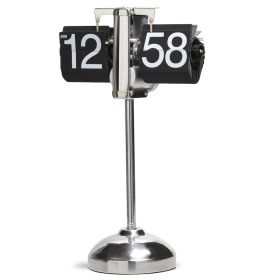 Retro Mechanical Solid Wood Automatic Flip Clock (Option: Retractable Pull Rod Black)